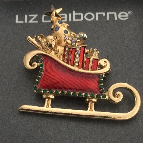 🎁NWT Liz Claiborne Fun Holiday Sled Brooch 🎁 - Picture 2 of 5